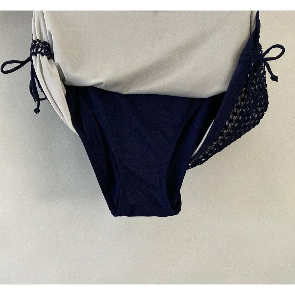 Panache Bikini Swim Bottom Crochet Skirted Blue Size Large‎ Summer Boho Festival